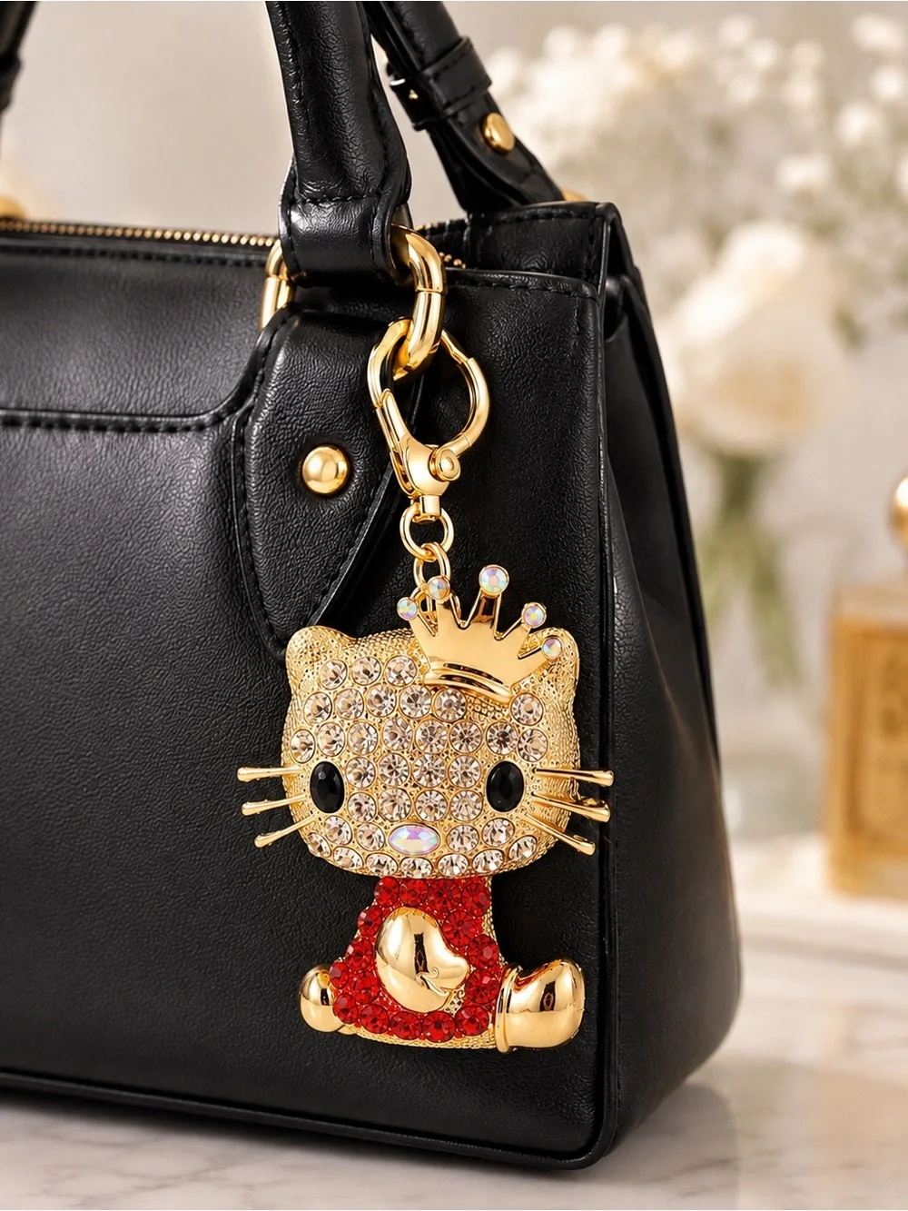 Hello Kitty Tiara Crystal Gold Keychain Bag Charm